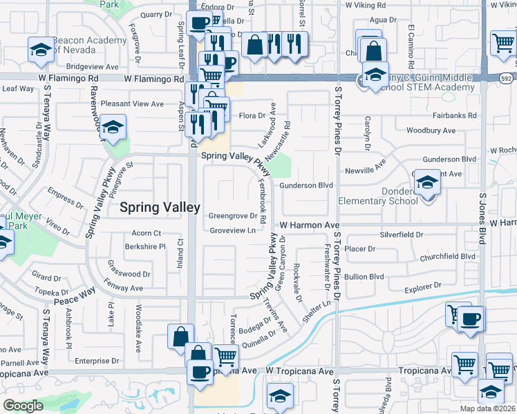 map of restaurants, bars, coffee shops, grocery stores, and more near 4447 Fernbrook Road in Las Vegas