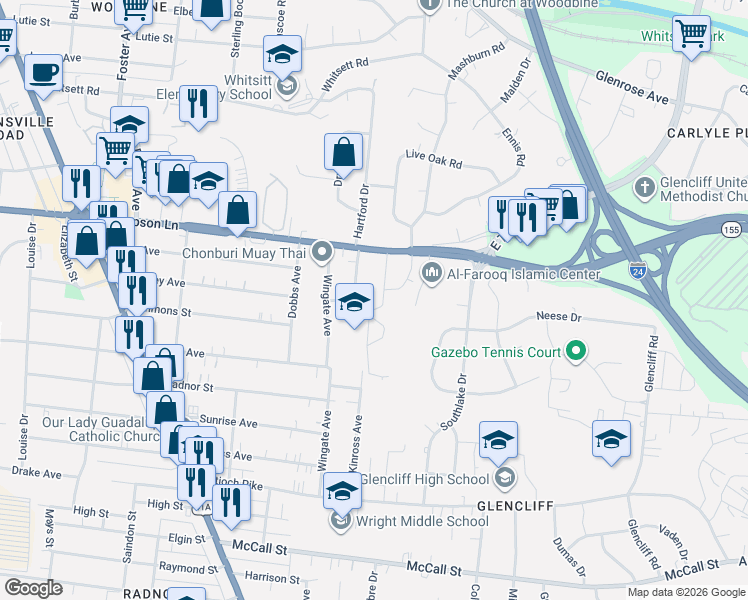 map of restaurants, bars, coffee shops, grocery stores, and more near 2918 Tuggle Avenue in Nashville