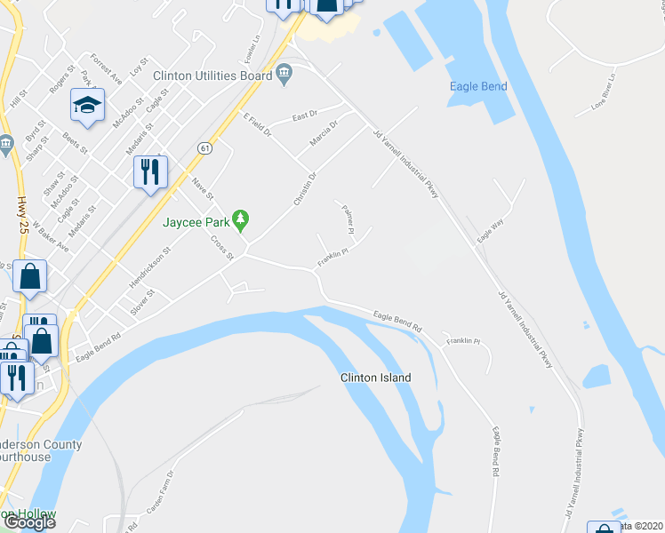 map of restaurants, bars, coffee shops, grocery stores, and more near 114 Franklin Place in Clinton