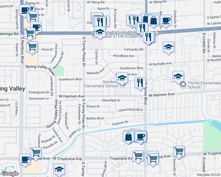map of restaurants, bars, coffee shops, grocery stores, and more near 4452 Peterson Drive in Las Vegas