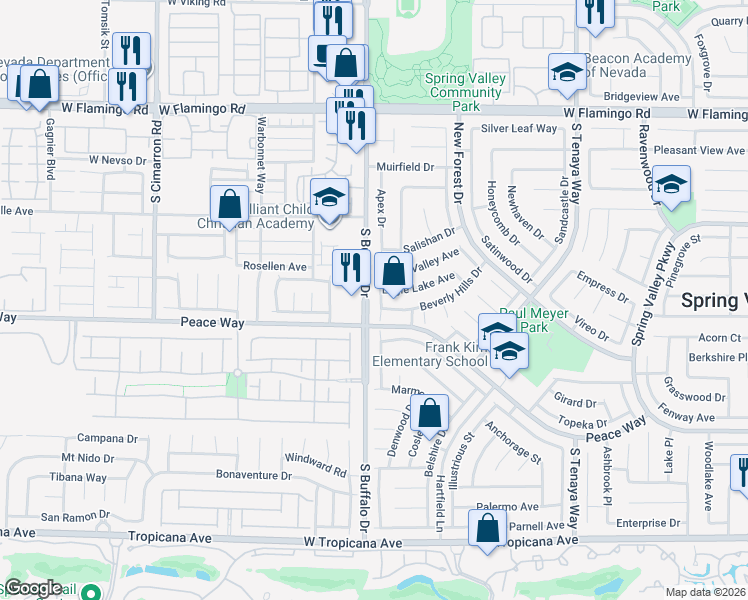 map of restaurants, bars, coffee shops, grocery stores, and more near 7756 Beverly Hills Drive in Las Vegas