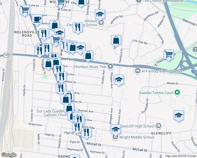 map of restaurants, bars, coffee shops, grocery stores, and more near 243 Tanksley Avenue in Nashville