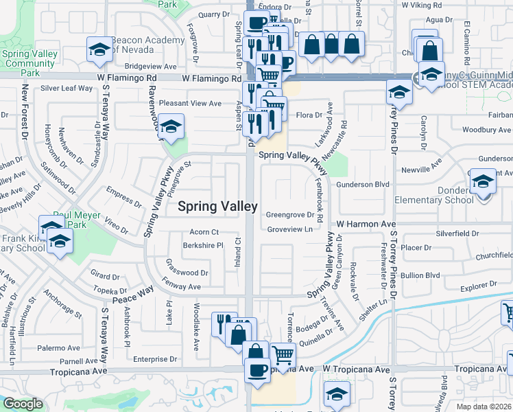 map of restaurants, bars, coffee shops, grocery stores, and more near 4451 De Forest Street in Las Vegas