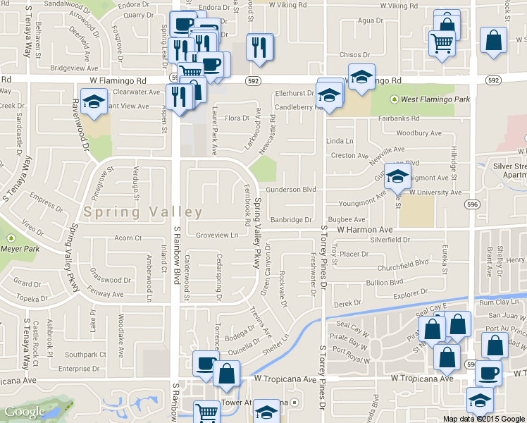 map of restaurants, bars, coffee shops, grocery stores, and more near 4449 Tennyson Dr in Las Vegas