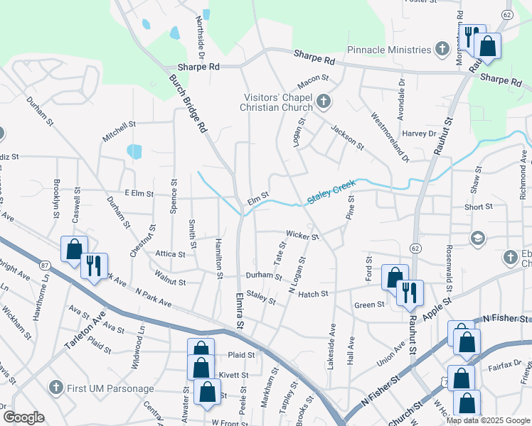 map of restaurants, bars, coffee shops, grocery stores, and more near 822 Jane Street in Burlington