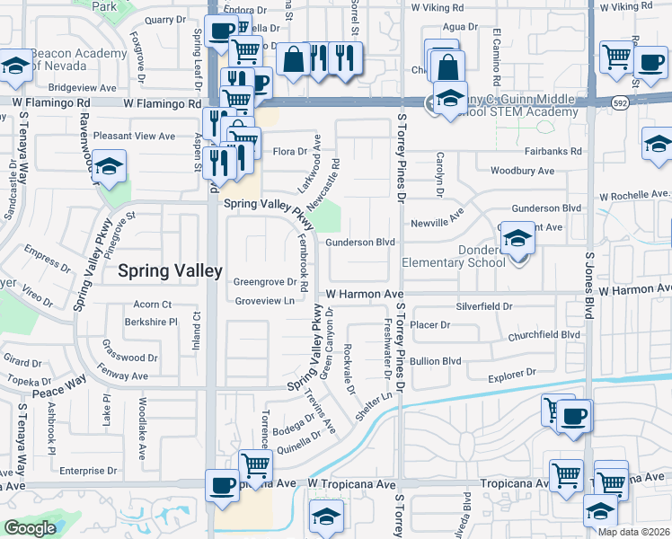map of restaurants, bars, coffee shops, grocery stores, and more near 4449 Tennyson Drive in Las Vegas