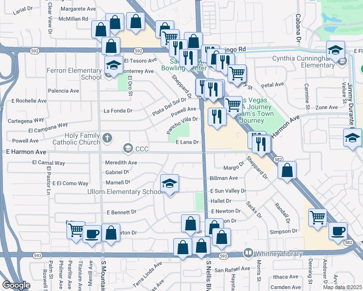 map of restaurants, bars, coffee shops, grocery stores, and more near 4903 East Lana Drive in Las Vegas