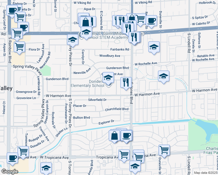 map of restaurants, bars, coffee shops, grocery stores, and more near 4450 Ridgeville Street in Las Vegas