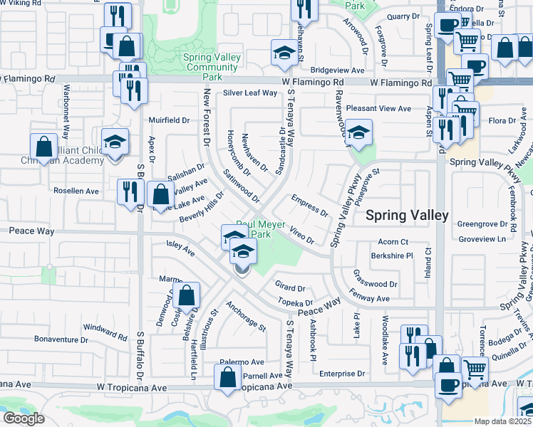 map of restaurants, bars, coffee shops, grocery stores, and more near 4462 New Dupell Way in Las Vegas