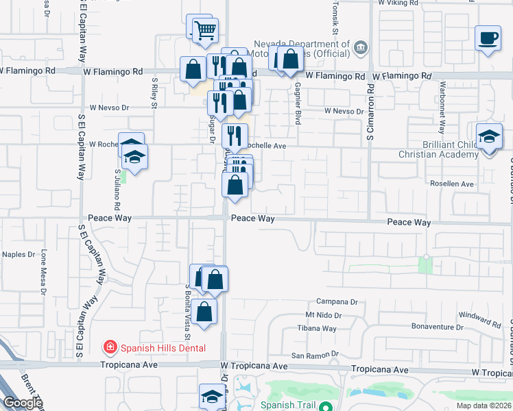 map of restaurants, bars, coffee shops, grocery stores, and more near 8501 West University Avenue in Las Vegas