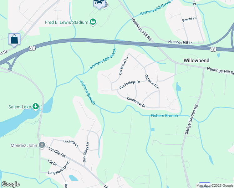map of restaurants, bars, coffee shops, grocery stores, and more near 110 Creekview Drive in Kernersville
