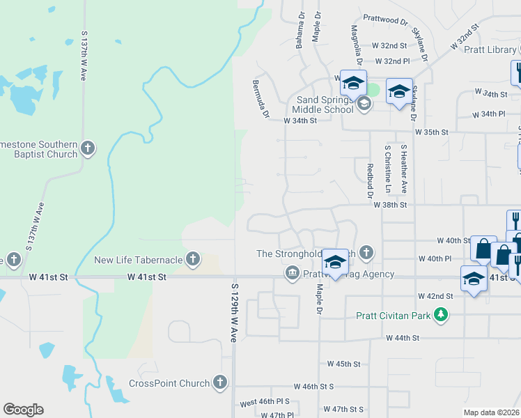 map of restaurants, bars, coffee shops, grocery stores, and more near 729 West 38th Street in Sand Springs