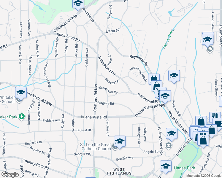 map of restaurants, bars, coffee shops, grocery stores, and more near 1939 Greenbrier Road in Winston-Salem