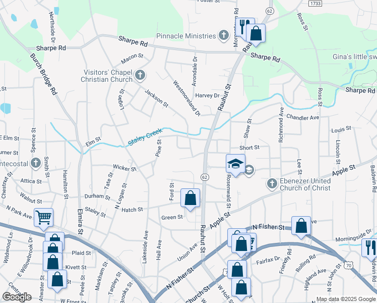 map of restaurants, bars, coffee shops, grocery stores, and more near 415 Hood Street in Burlington