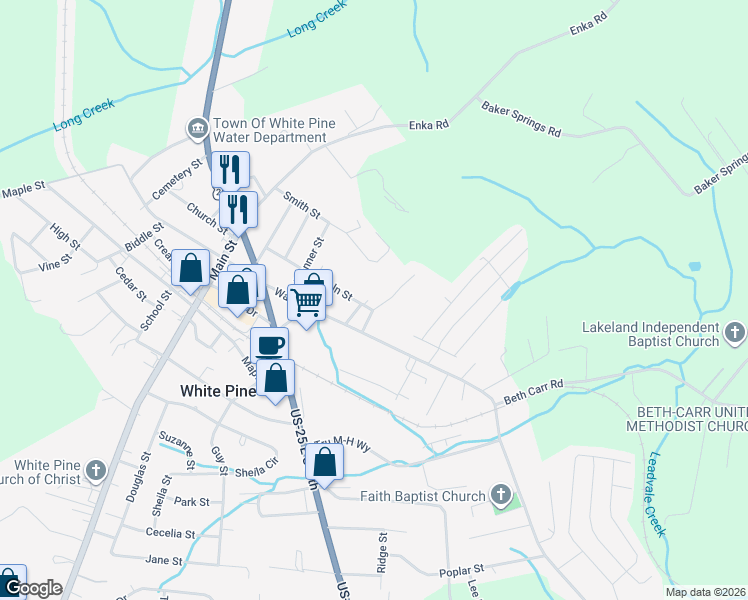 map of restaurants, bars, coffee shops, grocery stores, and more near 3240 Lincoln St in White Pine