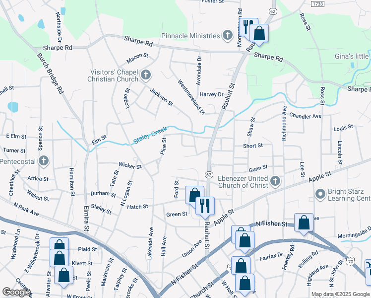 map of restaurants, bars, coffee shops, grocery stores, and more near 405 Hood Street in Burlington