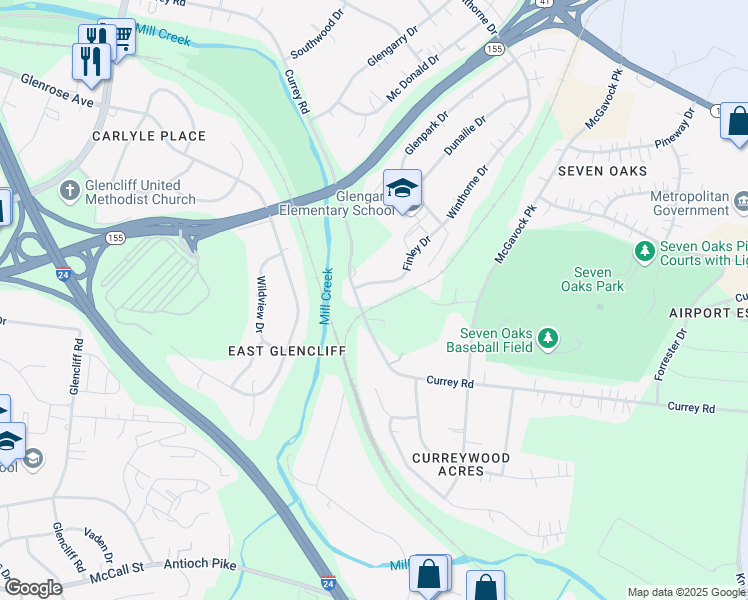 map of restaurants, bars, coffee shops, grocery stores, and more near 926 Currey Road in Nashville