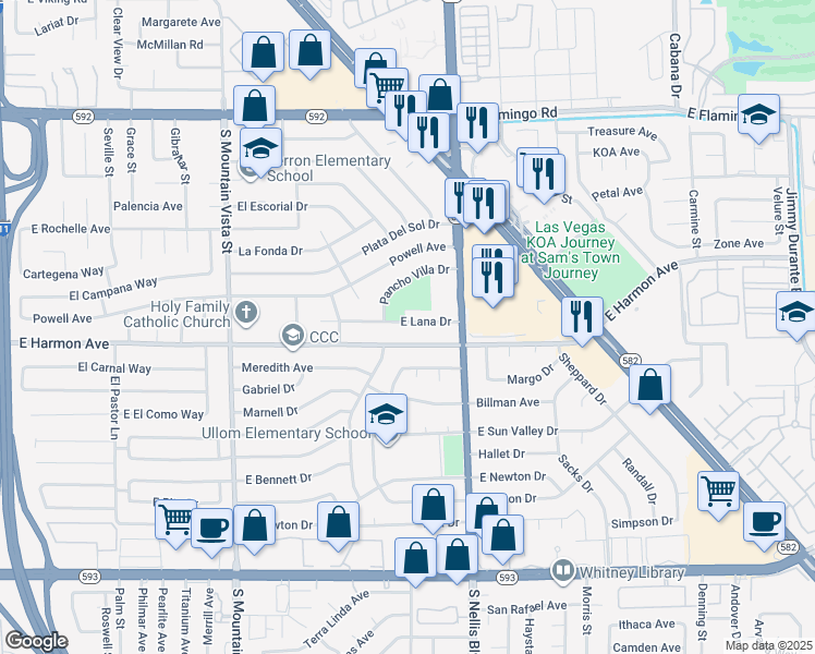 map of restaurants, bars, coffee shops, grocery stores, and more near 4903 East Lana Drive in Las Vegas