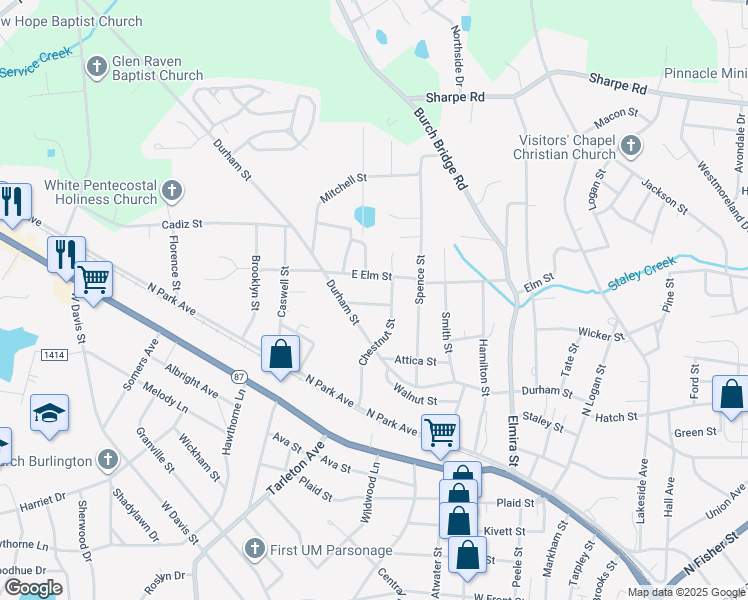 map of restaurants, bars, coffee shops, grocery stores, and more near 1309 Turner Street in Burlington