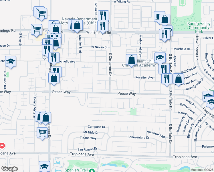 map of restaurants, bars, coffee shops, grocery stores, and more near 4454 Bertram Lane in Las Vegas