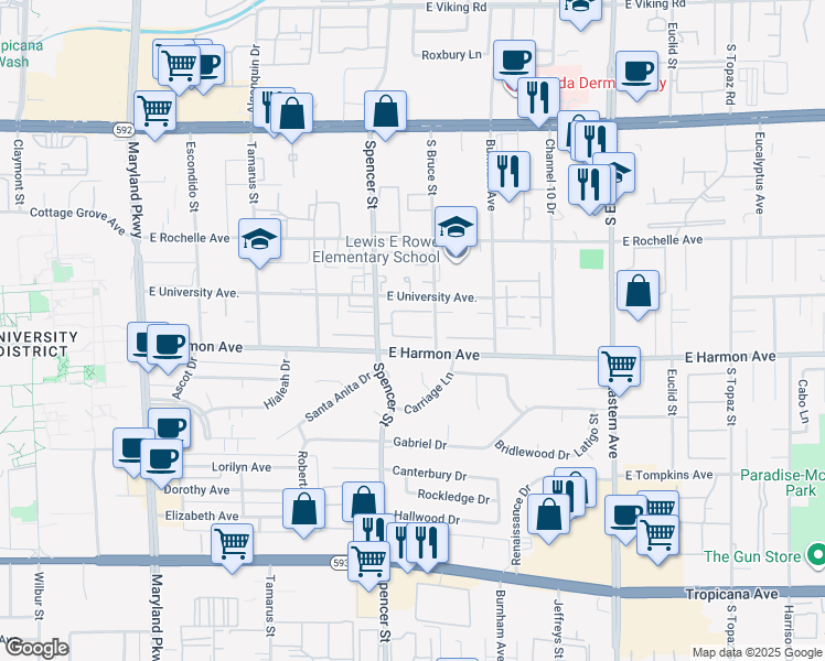 map of restaurants, bars, coffee shops, grocery stores, and more near 1866 Camino Verde Lane in Las Vegas