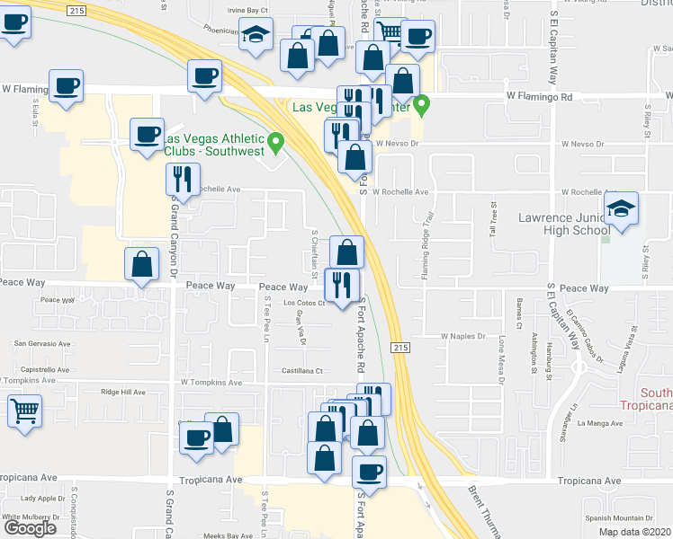 map of restaurants, bars, coffee shops, grocery stores, and more near 241 South Chieftain Street in Las Vegas