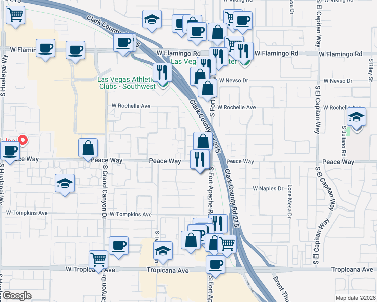map of restaurants, bars, coffee shops, grocery stores, and more near 241 South Chieftain Street in Las Vegas