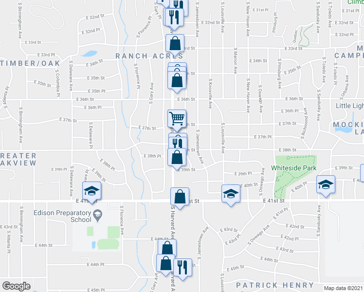 map of restaurants, bars, coffee shops, grocery stores, and more near 3767 South Harvard Avenue in Tulsa