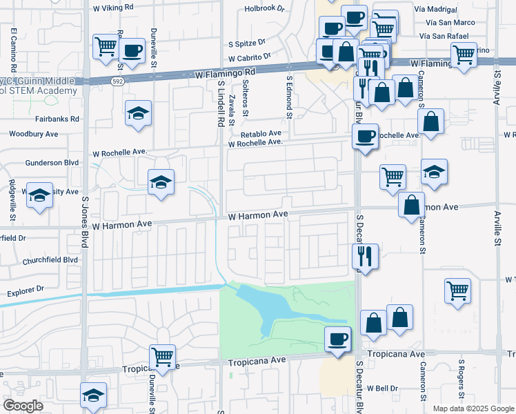 map of restaurants, bars, coffee shops, grocery stores, and more near 5339 Indian River Drive in Las Vegas