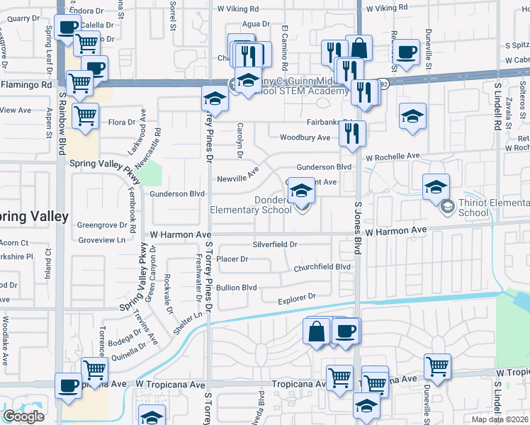 map of restaurants, bars, coffee shops, grocery stores, and more near 4445 Peterson Drive in Las Vegas