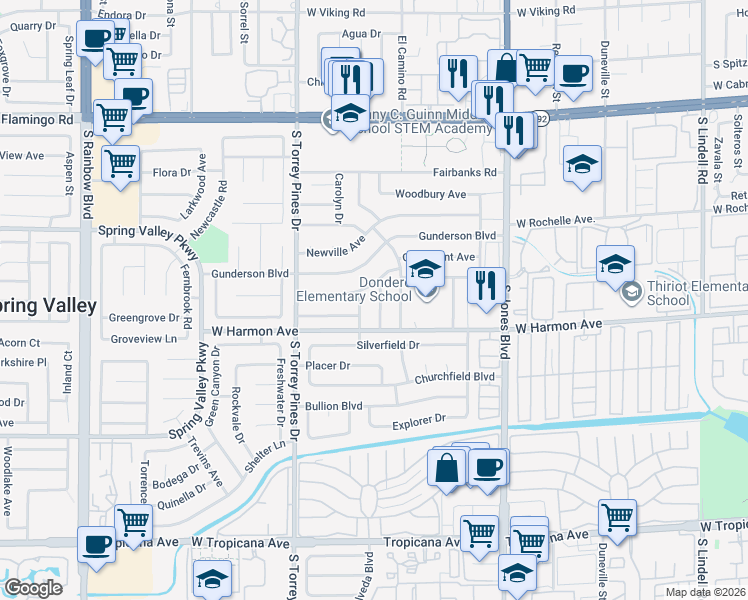 map of restaurants, bars, coffee shops, grocery stores, and more near 4445 Peterson Drive in Las Vegas