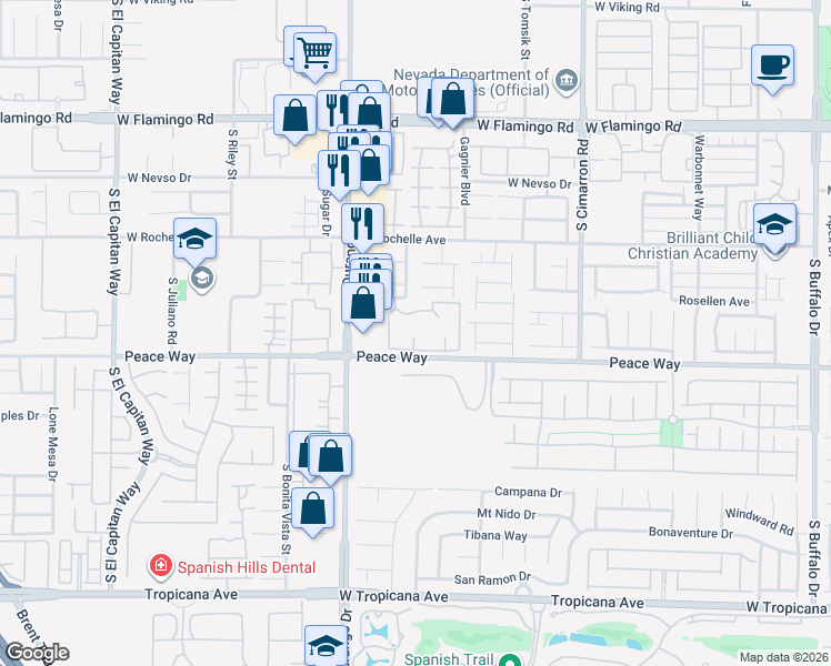 map of restaurants, bars, coffee shops, grocery stores, and more near 8501 West University Avenue in Las Vegas