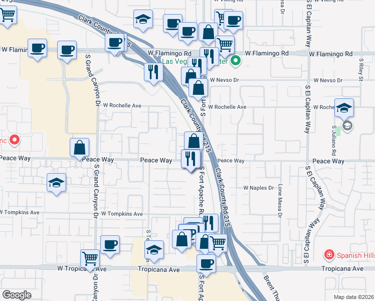map of restaurants, bars, coffee shops, grocery stores, and more near 241 South Chieftain Street in Las Vegas