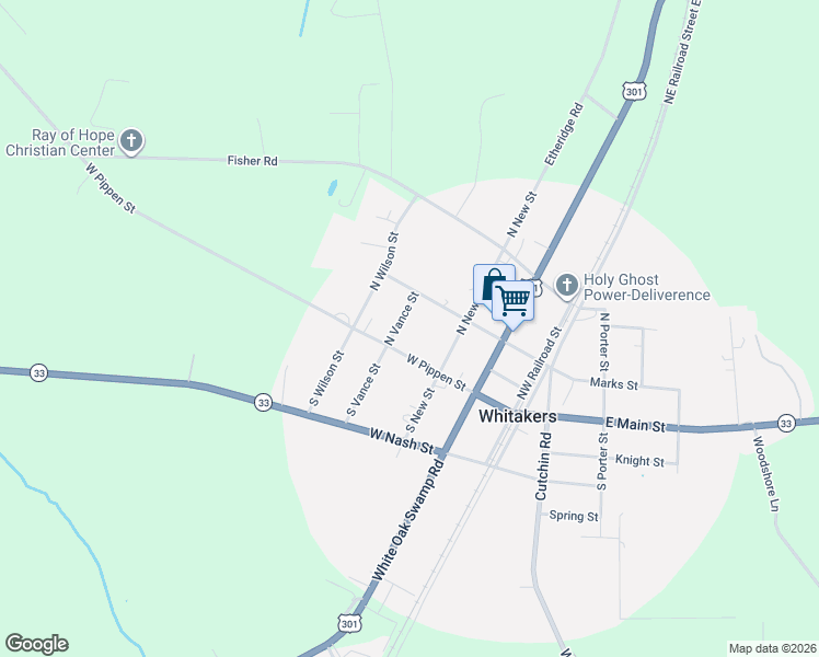 map of restaurants, bars, coffee shops, grocery stores, and more near 308 West Pippen Street in Whitakers