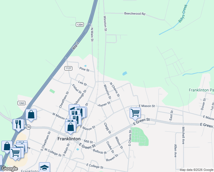map of restaurants, bars, coffee shops, grocery stores, and more near 207 Winston Street in Franklinton