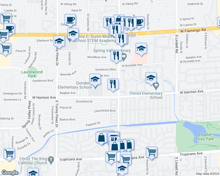 map of restaurants, bars, coffee shops, grocery stores, and more near 4442 Eureka Circle in Las Vegas