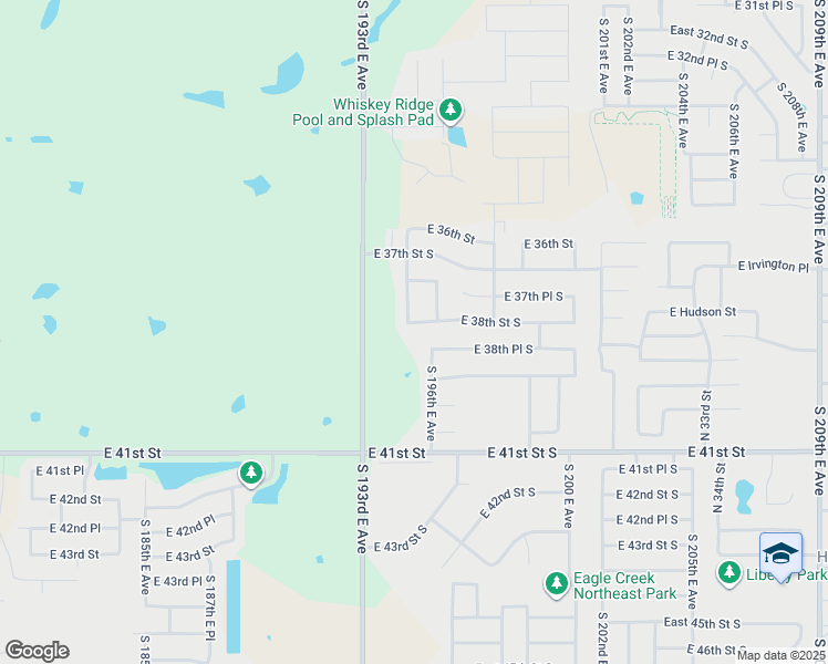 map of restaurants, bars, coffee shops, grocery stores, and more near 19404 East 38th Street South in Broken Arrow
