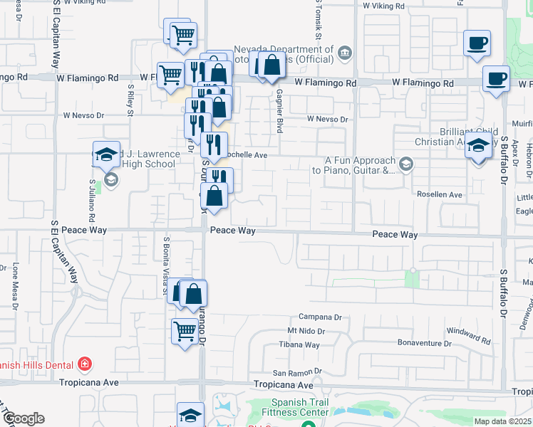 map of restaurants, bars, coffee shops, grocery stores, and more near 8501 West University Avenue in Las Vegas