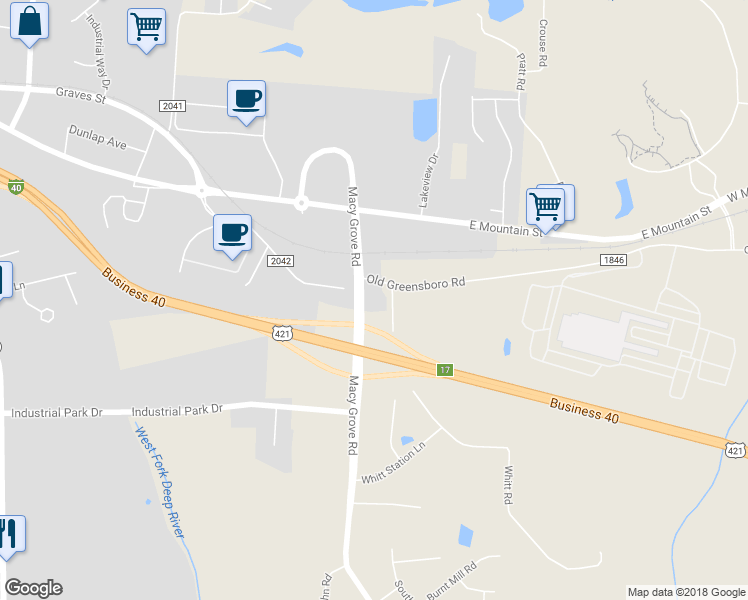 map of restaurants, bars, coffee shops, grocery stores, and more near 1210 Old Greensboro Road in Kernersville