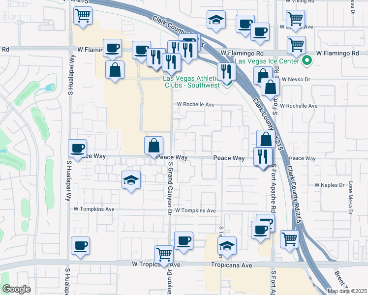 map of restaurants, bars, coffee shops, grocery stores, and more near 9720 Peace Way in Las Vegas