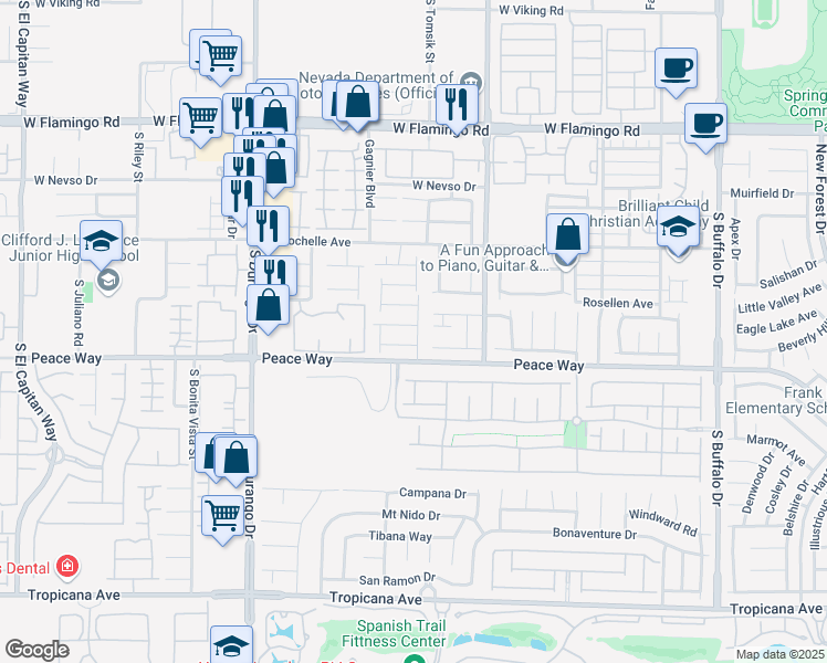 map of restaurants, bars, coffee shops, grocery stores, and more near 8327 Aurora Ridge Avenue in Las Vegas