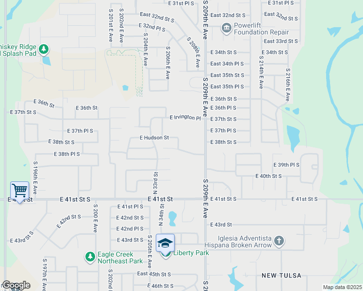 map of restaurants, bars, coffee shops, grocery stores, and more near 5613 North 35th Street in Broken Arrow