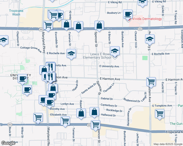 map of restaurants, bars, coffee shops, grocery stores, and more near 1711 Jupiter Court in Las Vegas