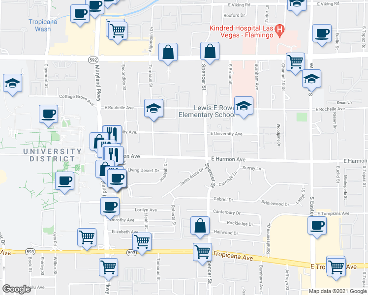map of restaurants, bars, coffee shops, grocery stores, and more near 1711 Jupiter Court in Las Vegas