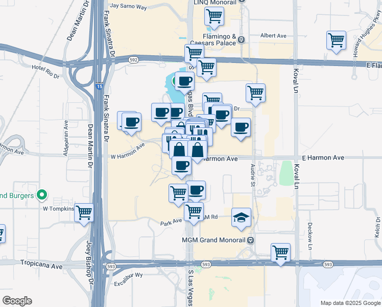 map of restaurants, bars, coffee shops, grocery stores, and more near 23 South Las Vegas Boulevard in Las Vegas
