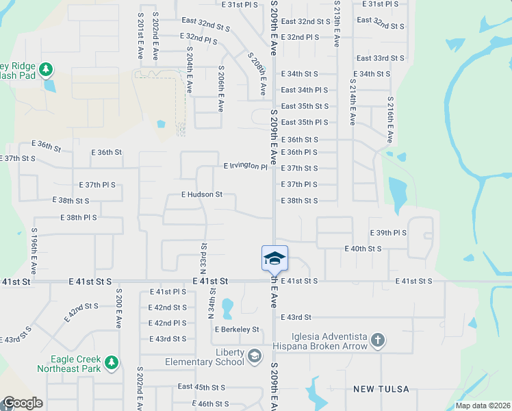 map of restaurants, bars, coffee shops, grocery stores, and more near 3527 East Gillette Street in Broken Arrow