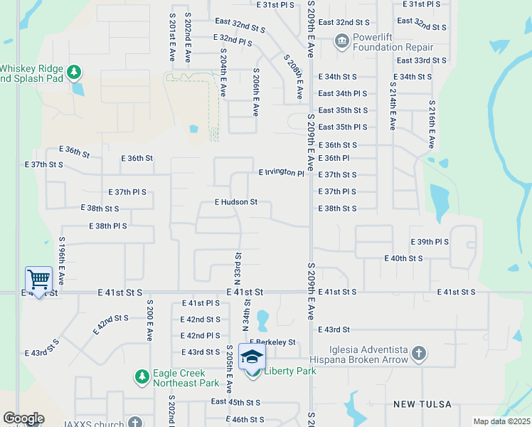 map of restaurants, bars, coffee shops, grocery stores, and more near 3527 East Gillette Street in Broken Arrow