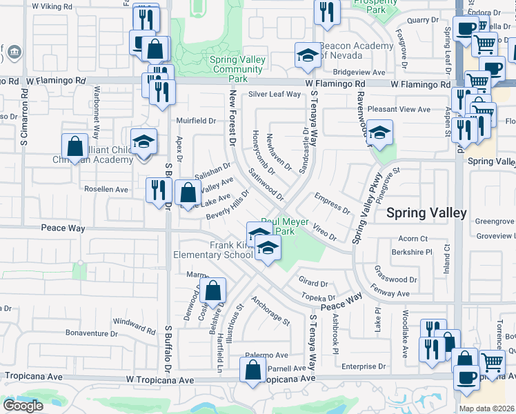 map of restaurants, bars, coffee shops, grocery stores, and more near 7531 Mycroft Court in Las Vegas