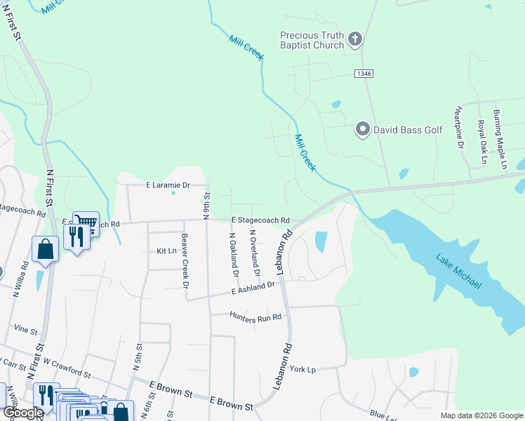 map of restaurants, bars, coffee shops, grocery stores, and more near 436 Reinsman Court in Mebane