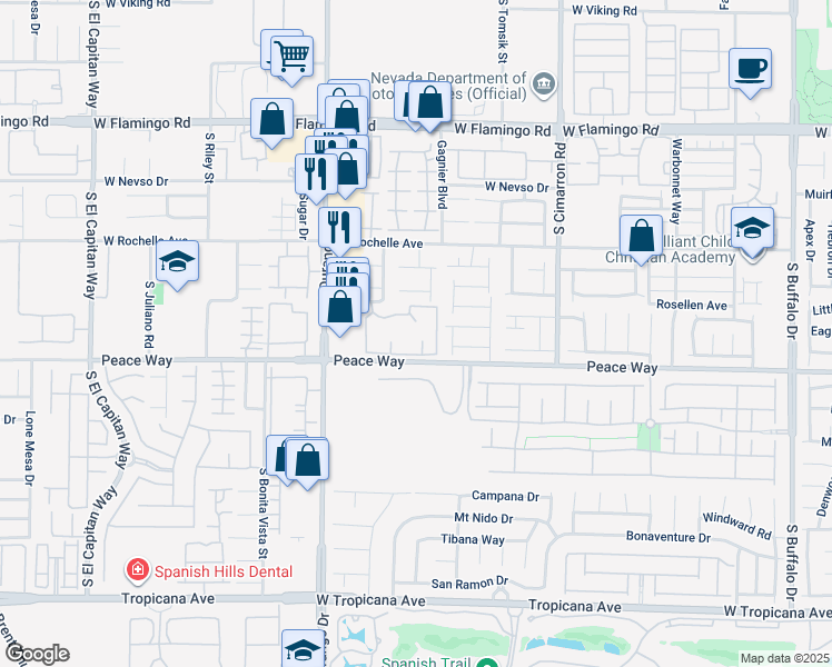 map of restaurants, bars, coffee shops, grocery stores, and more near 8501 West University Avenue in Las Vegas